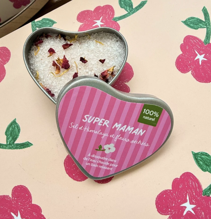 Sel de bain Super Maman boîte cœur métallique cadeau Fête des Mères