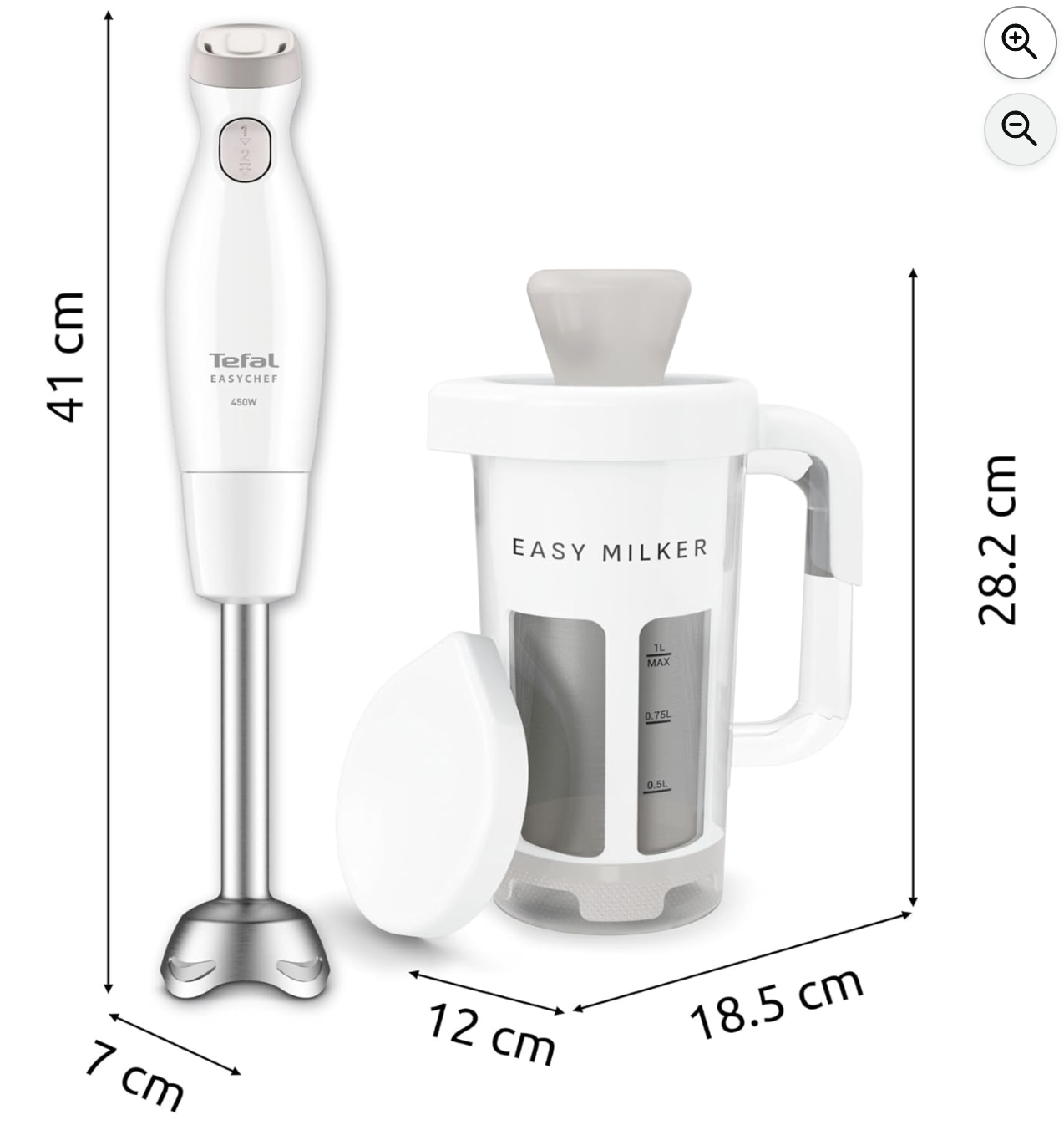 Dimensions du Moulinex Easy Milker et pied mixeur Easychef : compact et facile à ranger