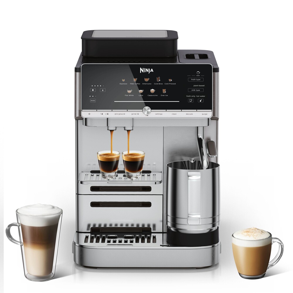 Machine à café à grain Ninja AutoBarista AE1001 en inox avec broyeur et mousseur à lait automatique
