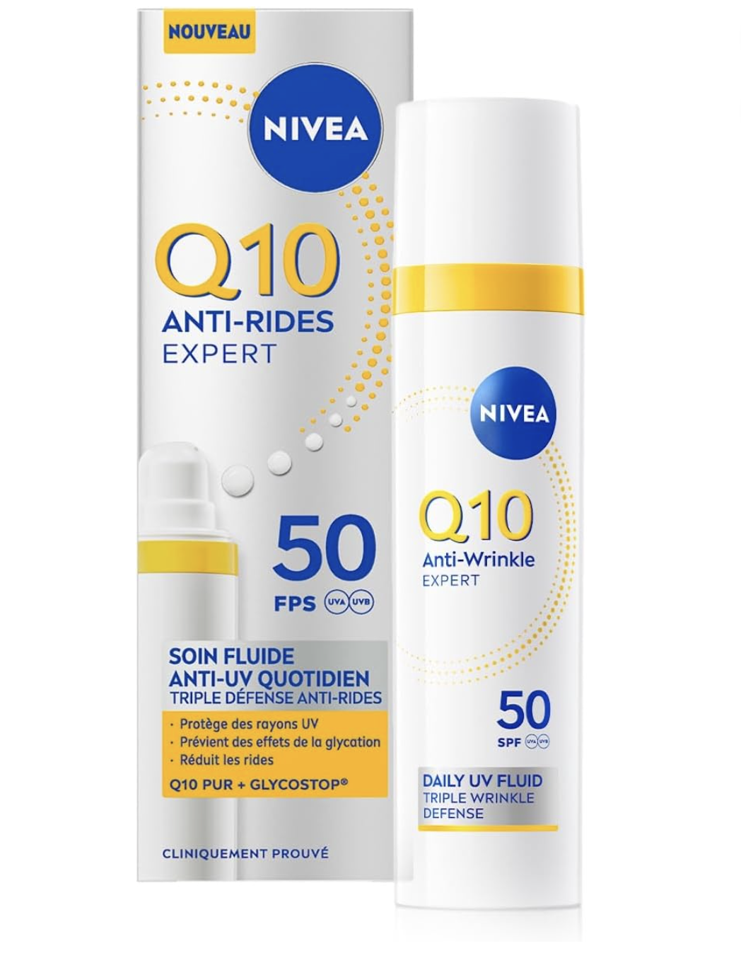 NIVEA Q10 Anti-Rides Expert Fluide Anti-UV SPF50 avec boîte