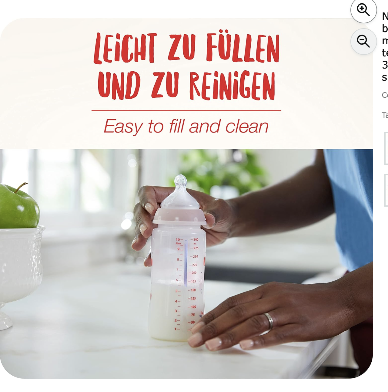 Biberon NUK First Choice+ : large goulot facile à remplir et à nettoyer