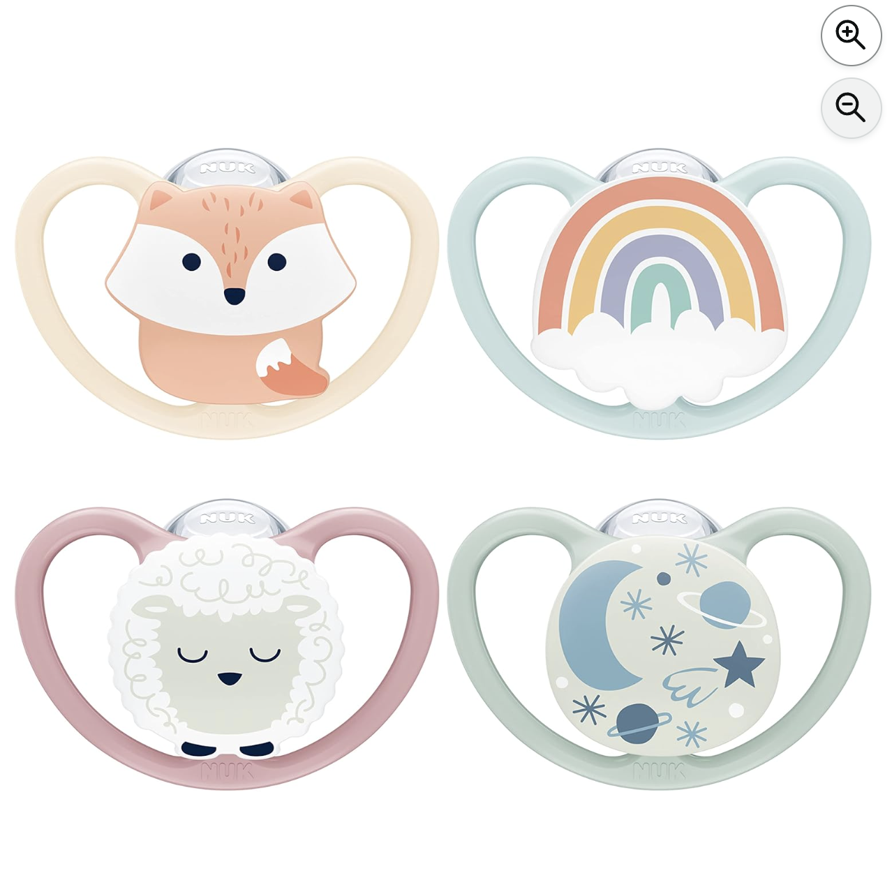 NUK Space Day & Night lot de 4 tétines phosphorescentes renard mouton