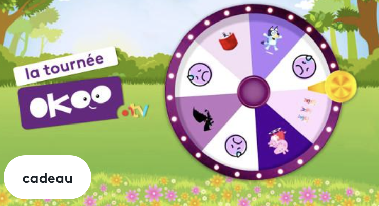 La roue de la tournée de printemps Okoo avec des cadeaux à gagner