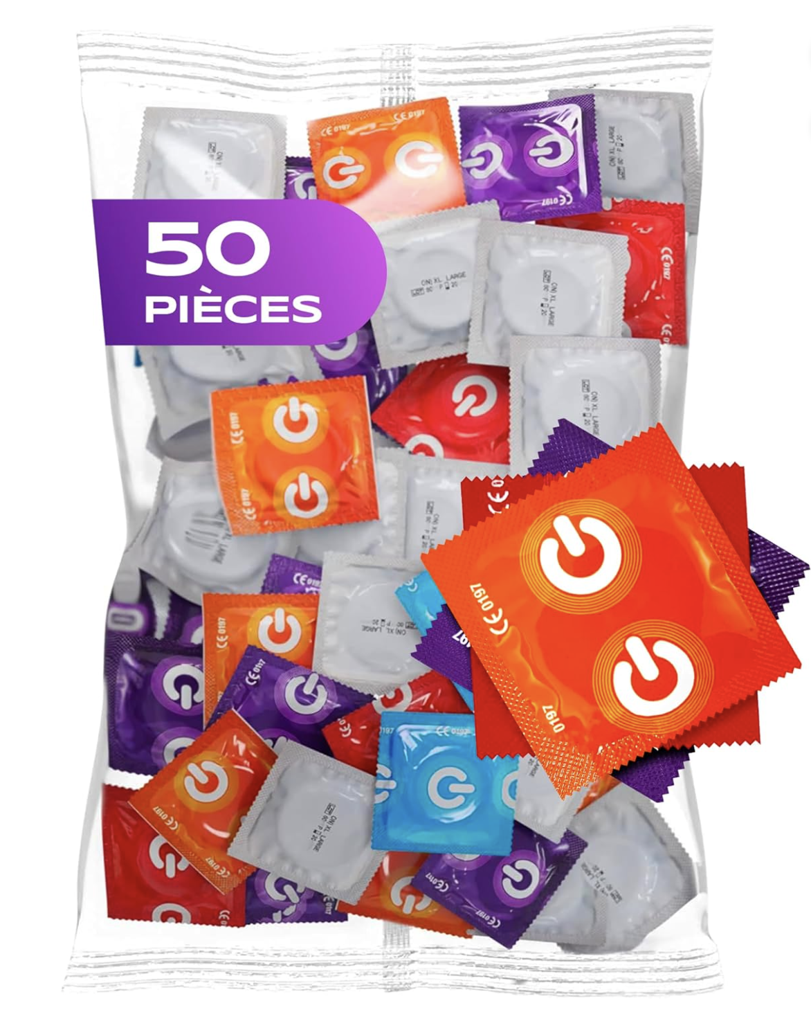 ON Lot 50 préservatifs 7 variétés extra fins naturels picots extra forts parfum fraise