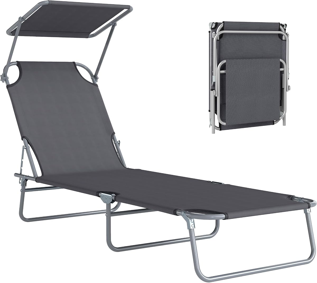 Transat bain de soleil pliable Outsunny gris