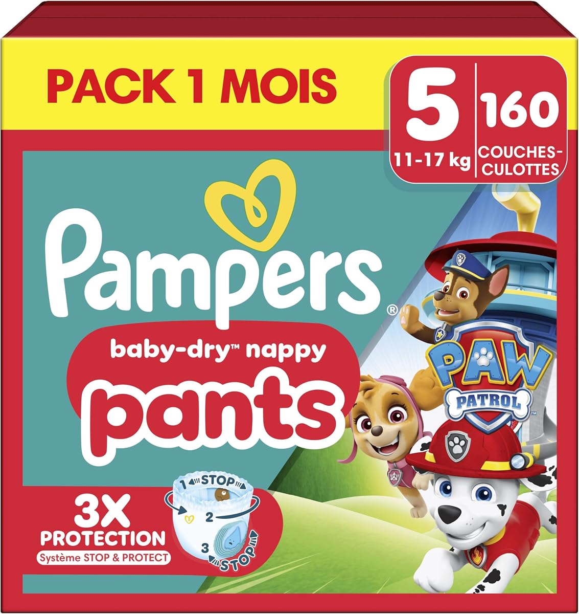 Pampers Baby-Dry Pants Taille 5 La Pat'Patrouille, pack de 160 couches-culottes