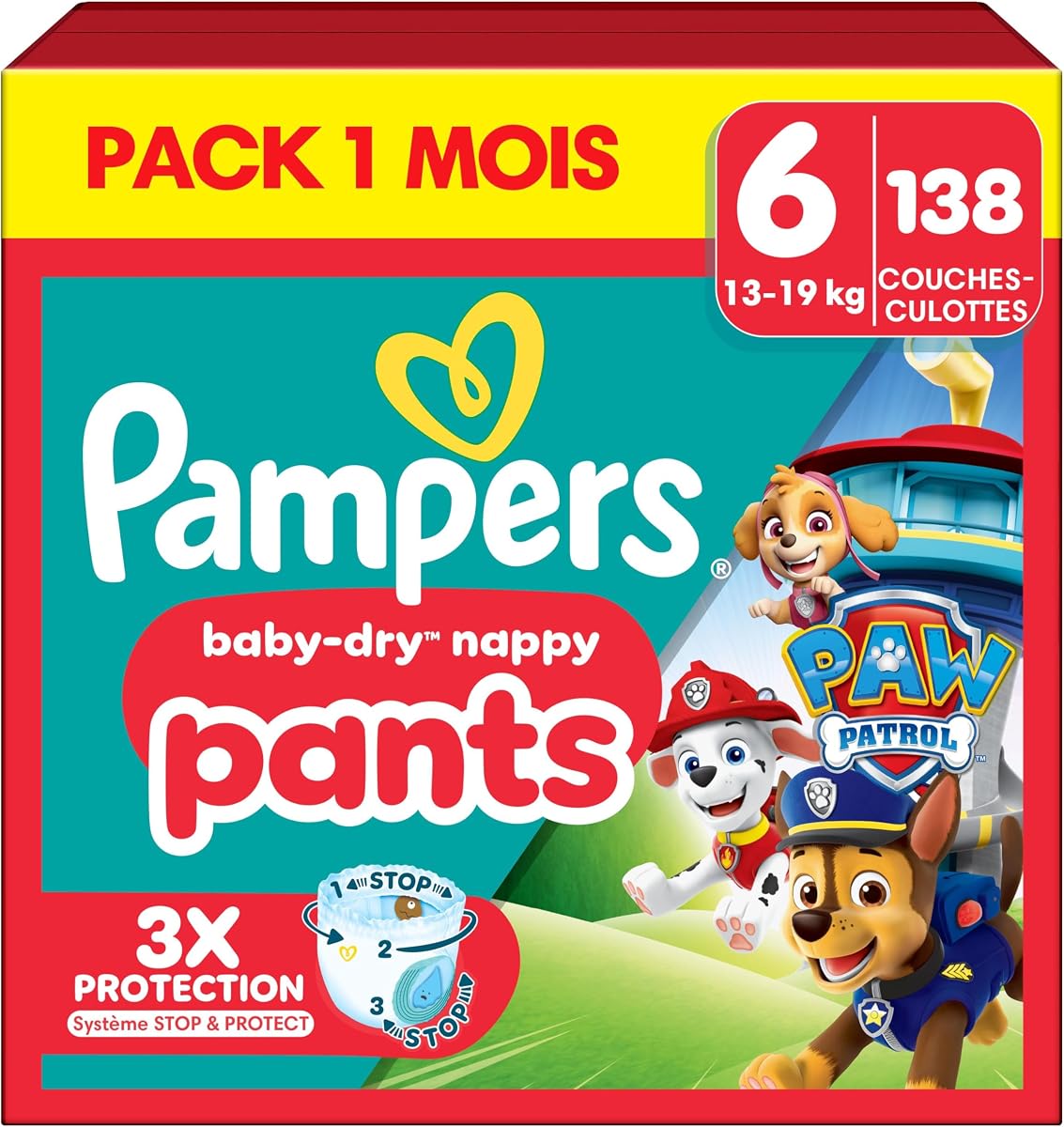 Pampers Baby-Dry Pants Taille 6 La Pat'Patrouille, pack de 138 couches-culottes