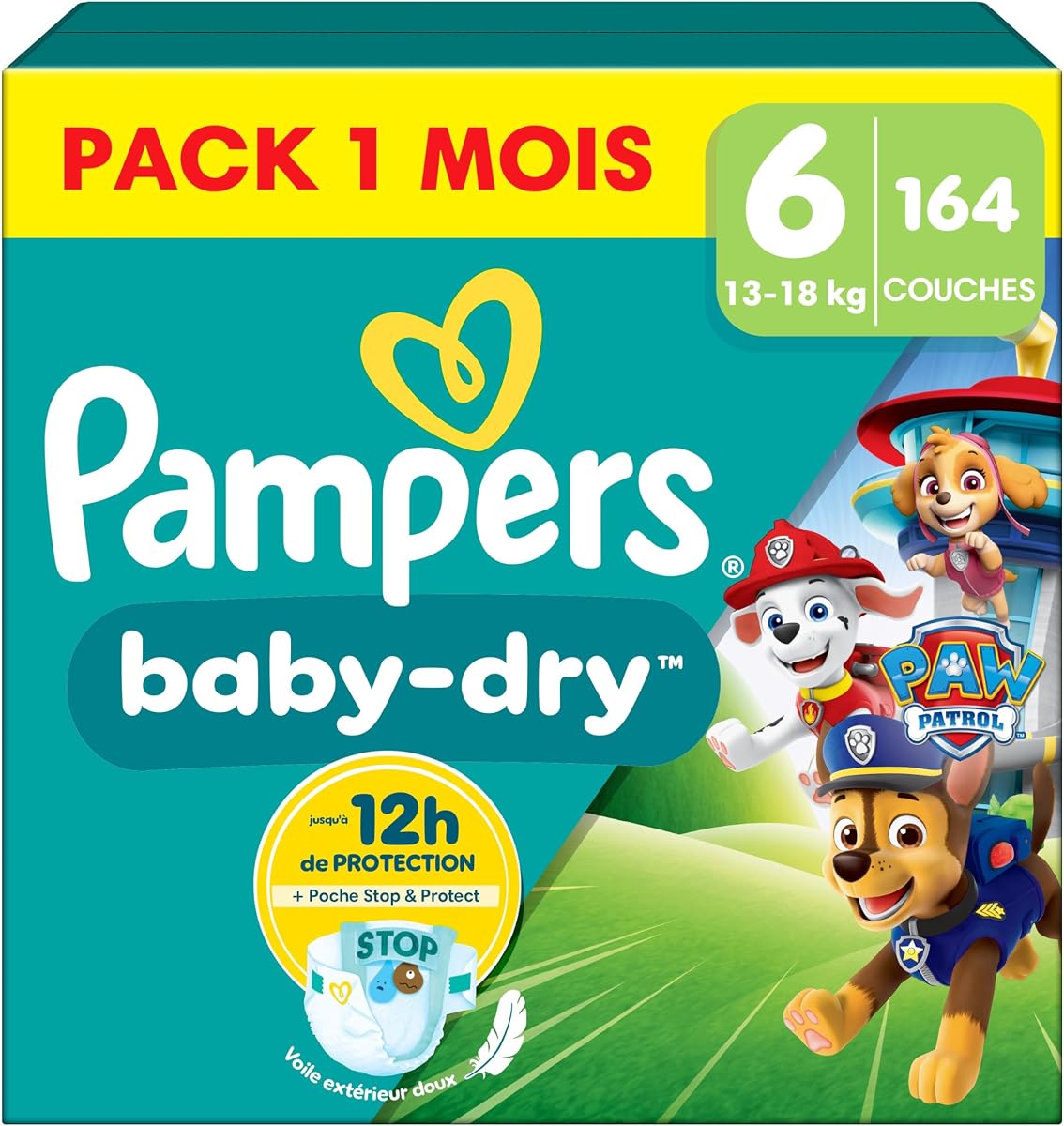 Pampers Baby-Dry Taille 6 La Pat'Patrouille, pack mensuel de 164 couches