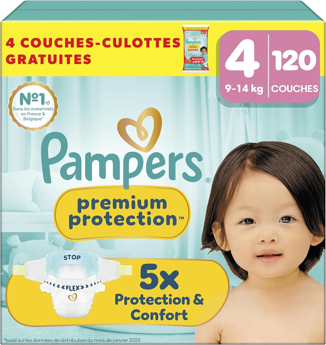 Pack Pampers Premium Protection Taille 4 avec 120 couches et 4 couches-culottes