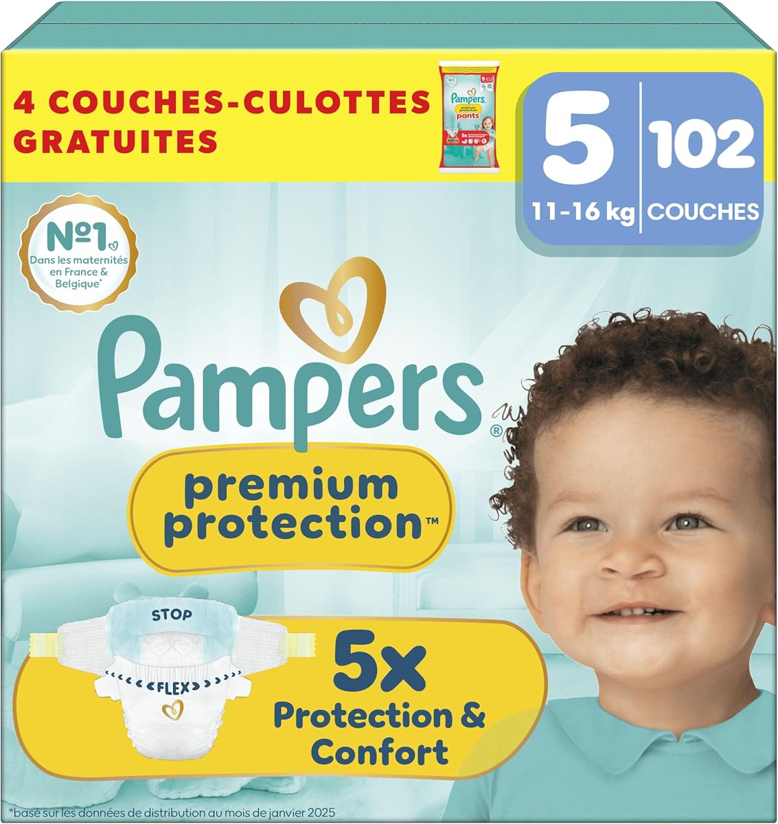 Pampers Premium Protection Taille 5, pack de 102 couches avec 4 couches-culottes