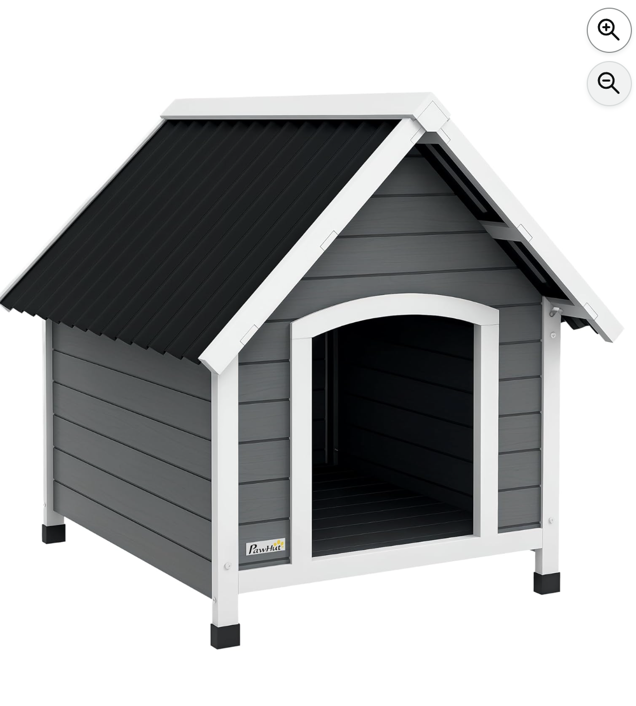 PawHut niche pour chien extérieure en bois gris avec toit ondulé noir