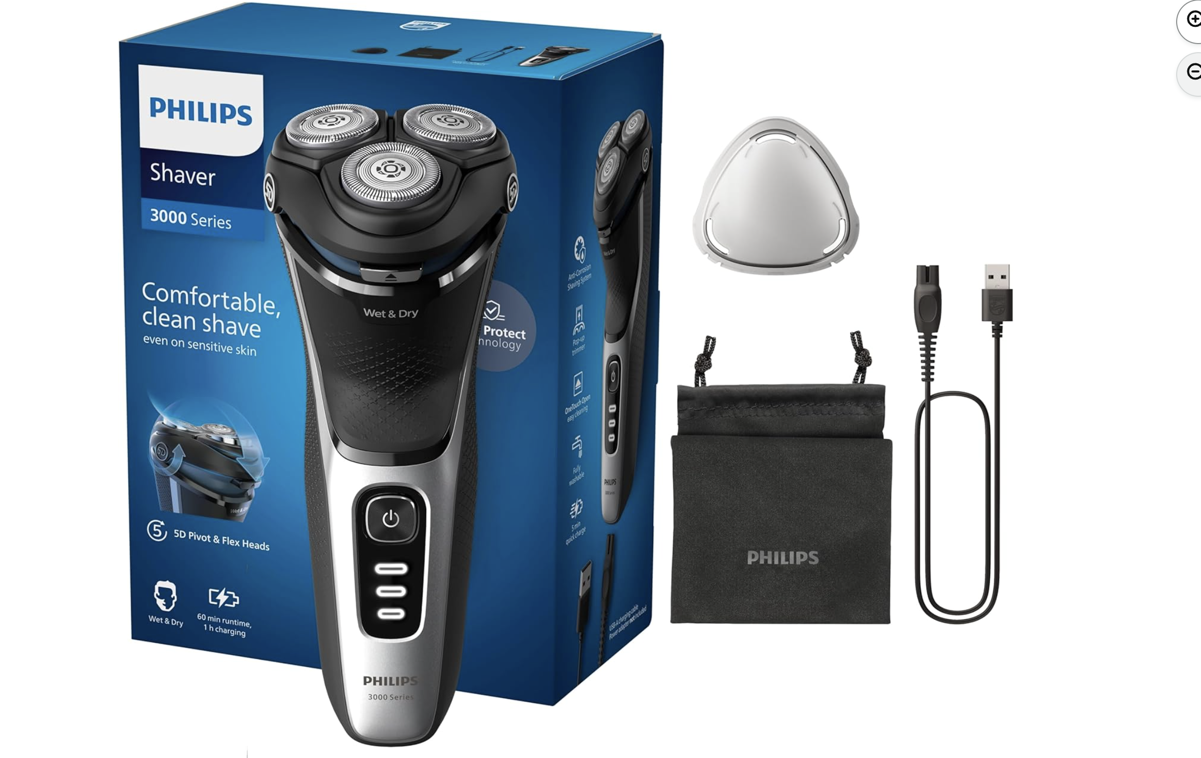 Philips rasoir électrique Series 3000 avec housse de voyage et câble USB