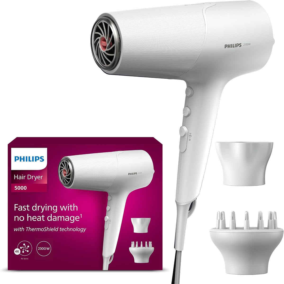 Sèche-cheveux Philips 5000 Series BHD500/20 ThermoShield blanc