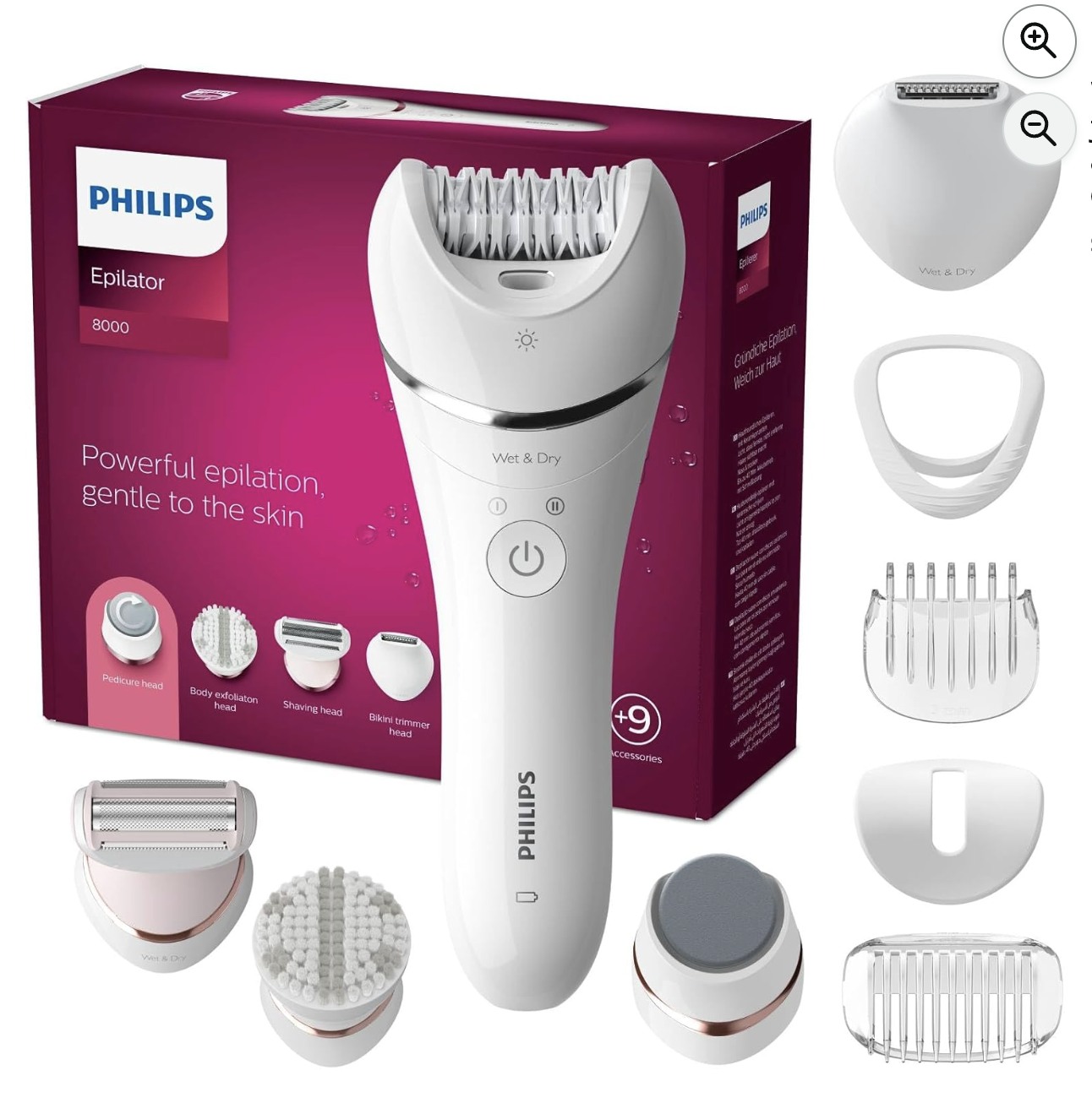 Philips Series 8000 épilateur Wet & Dry avec ses 9 accessoires et boîte