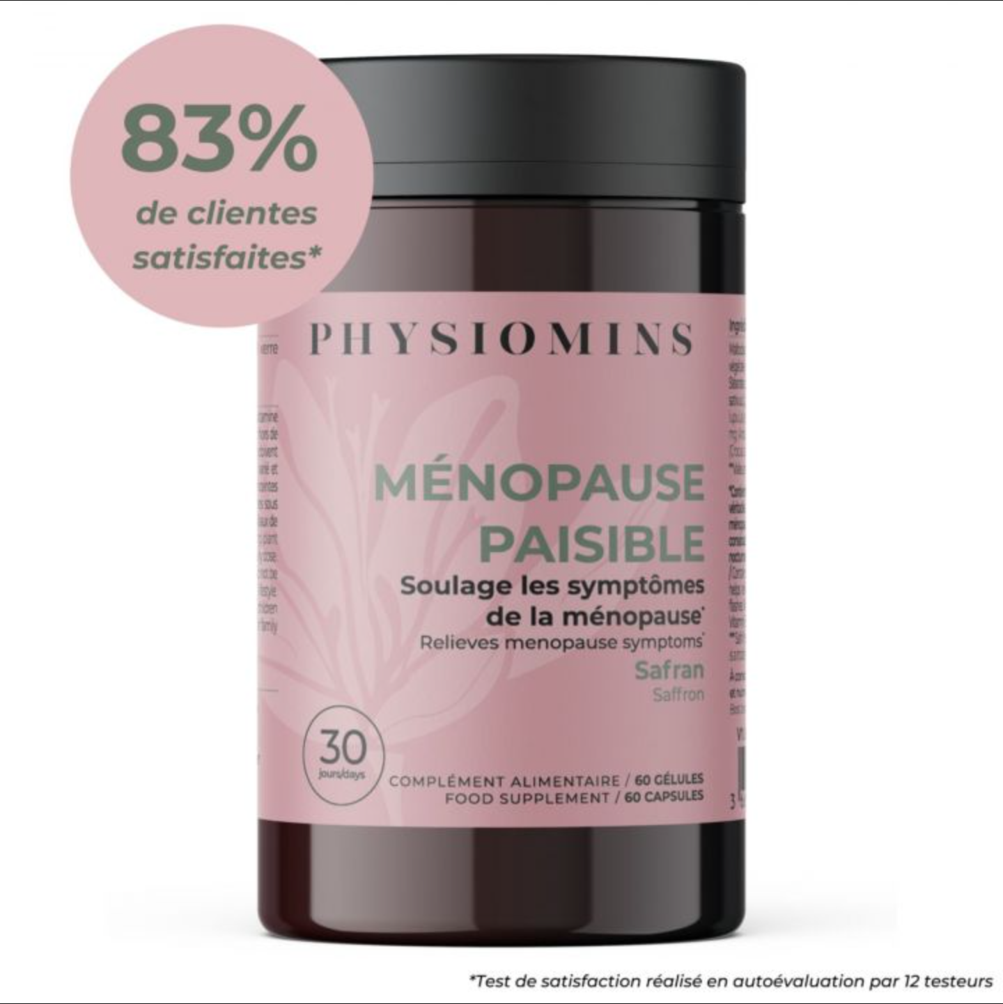 Flacon Physiomins Ménopause Paisible contenant 60 gélules