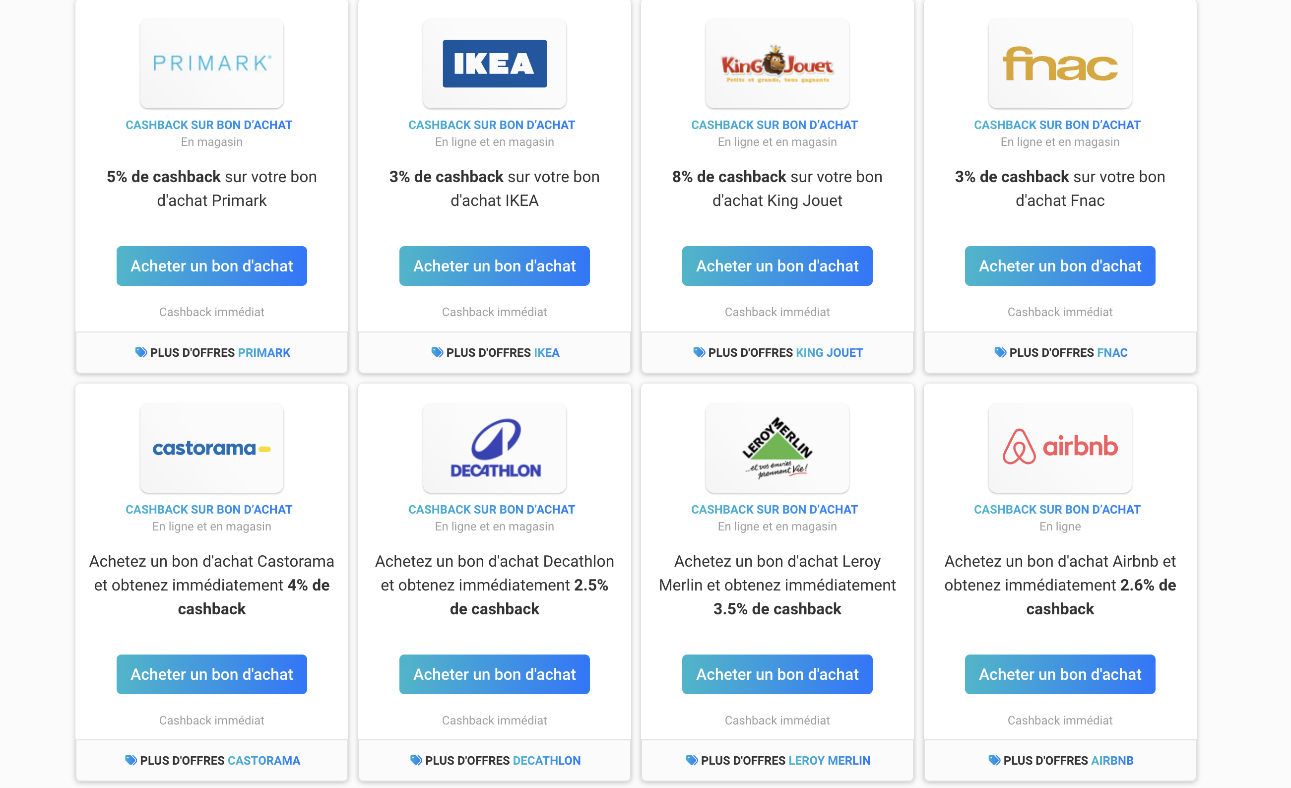 Bons d'achat Poulpeo : Primark, IKEA, King Jouet, Fnac, Castorama, Decathlon