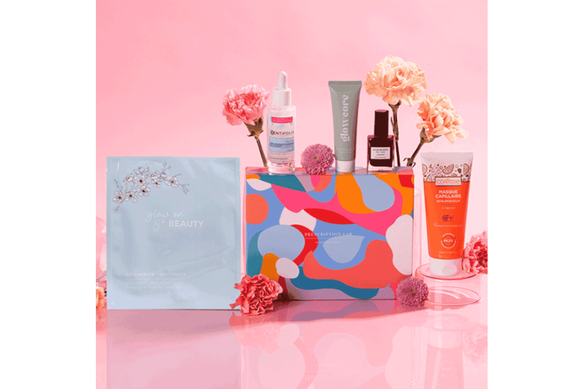 Box Prescription Lab La Vie en Couleurs contenu masque capillaire agrume gommage visage masque collagène sérum apaisant vernis bordeaux Nailberry