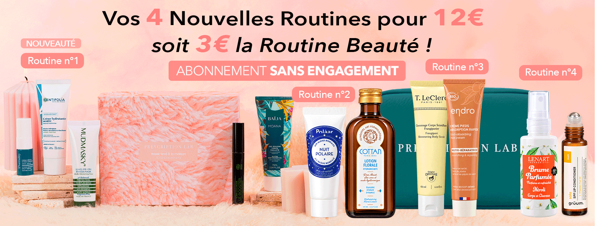 Quatre routines Prescription Lab et douze produits proposés pour 12 euros en octobre 2026