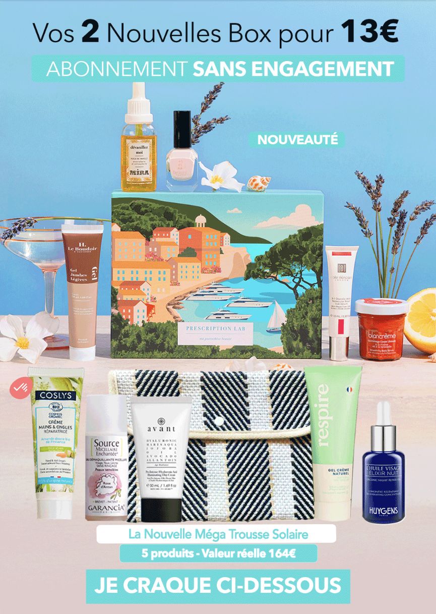 Offre Prescription Lab avec deux box beauté et dix produits pour 13 euros