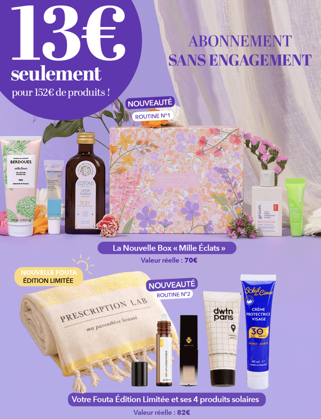 Prescription Lab offre beaux jours 2 routines 10 produits pour 13€