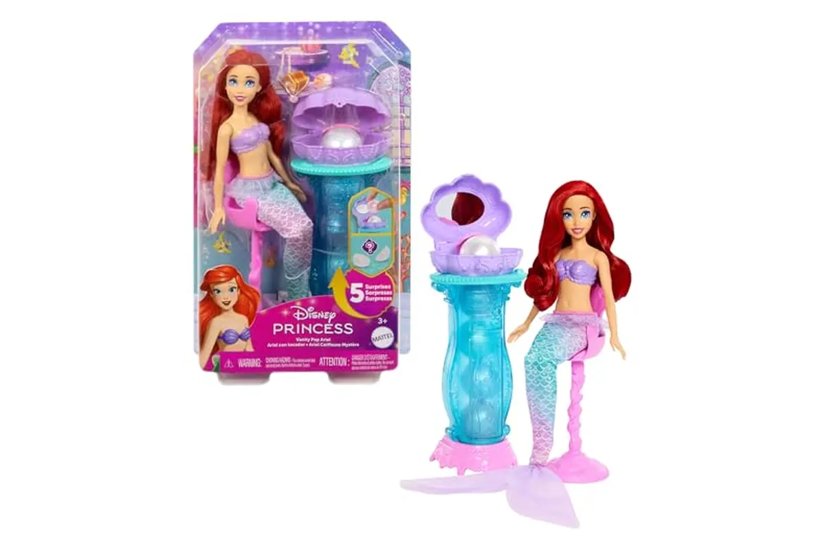 Coffret Princesses Disney Ariel Secrets de Perle avec la poupée sirène, sa coiffeuse et ses cinq perles surprises