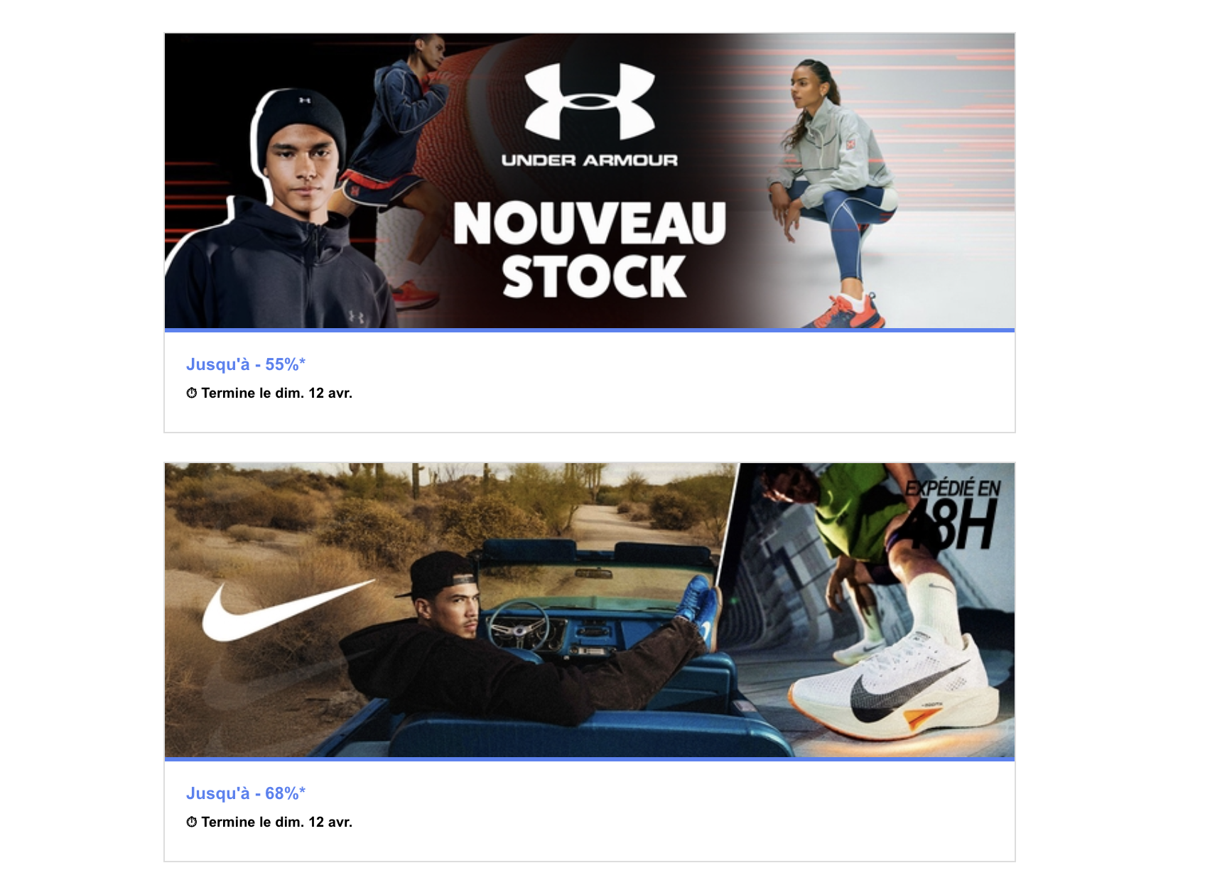 Under Armour -55% et Nike -68% sur Private Sport Shop