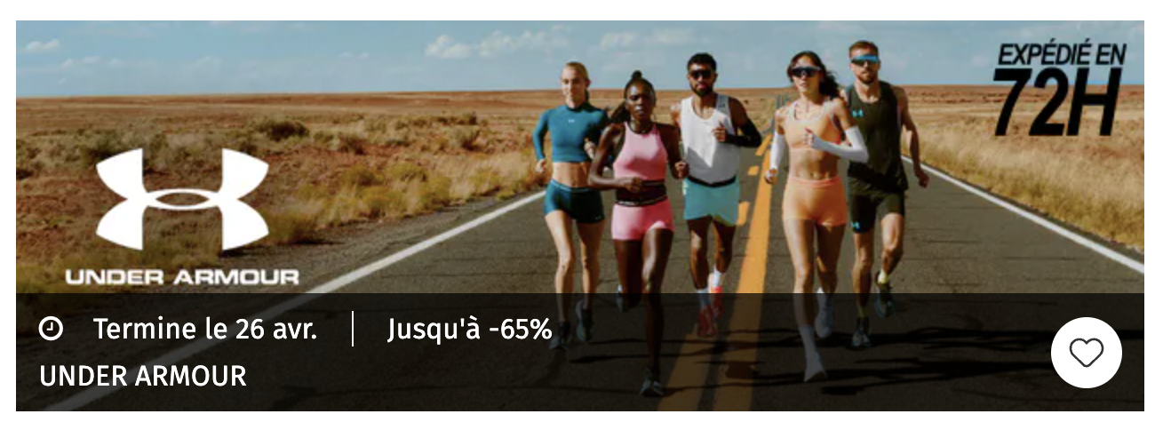 Private Sport Shop ventes privées Under Armour running jusqu'à -65%