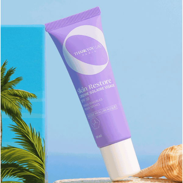 THANK YOU LAB crème solaire visage SPF 30 acide hyaluronique stick lait restore protection soleil violet