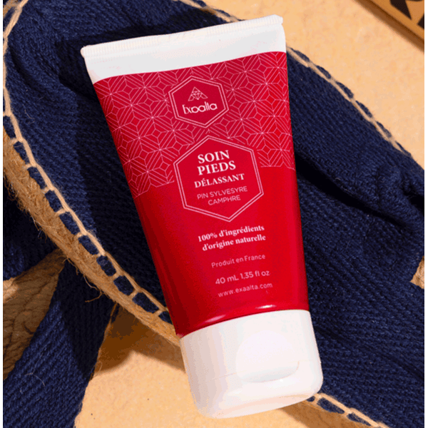 EXAALTA Soin Pieds Délassant Pin Sylvestre Camphre tube rouge espadrille jute français 100% naturel