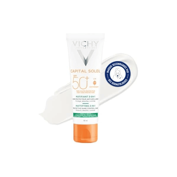Vichy Capital Soleil crème solaire matifiante SPF50+ 3en1 protection UVA UVB peaux mixtes grasses régule sébum non grasse 50ml