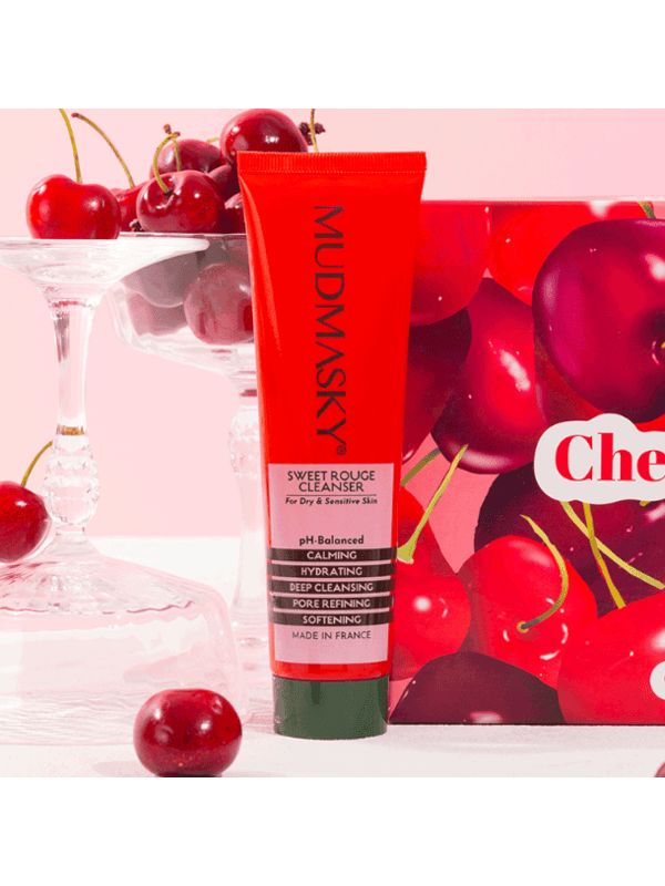 Mudmasky Sweet Rouge Cleanser gel nettoyant visage parfum cerise tube rouge made in France