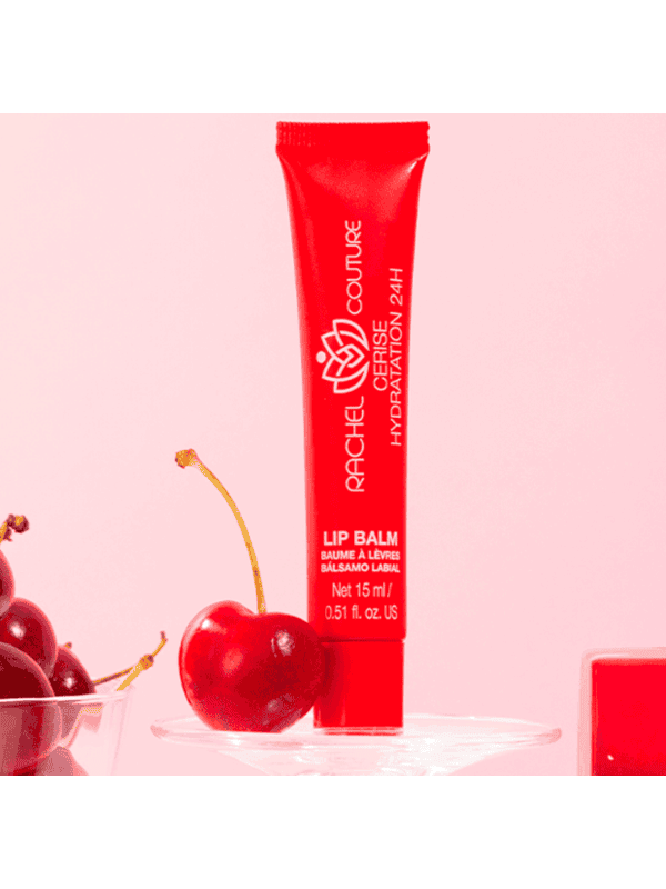 Rachel Couture Cerise Lip Balm baume à lèvres tube rouge hydratation 24H 15 ml glossy