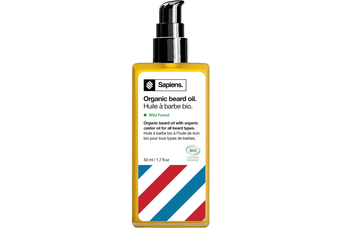 Sapiens Huile Barbe Homme 50 ml fabriquée en France certifiée bio huile de ricin adoucit hydrate favorise la pousse