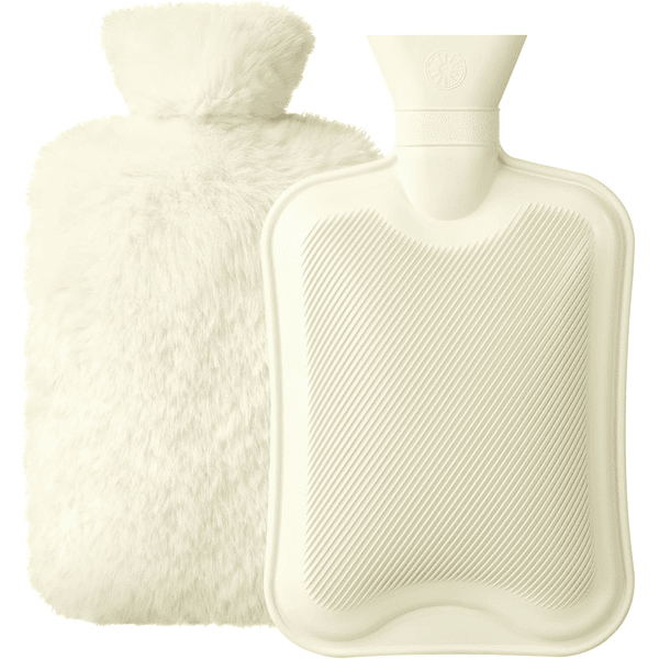 Homealexa bouillotte 2 litres caoutchouc naturel housse fausse fourrure beige cosy famille femme fille enfant chaleur