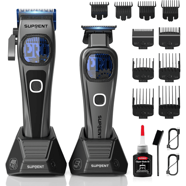 SUPRENT tondeuse à cheveux professionnelle homme lame fade revêtue titane lame en T réglable Zero Gap 5 niveaux longueur peignes guidage magnétiques batterie 2500mAh