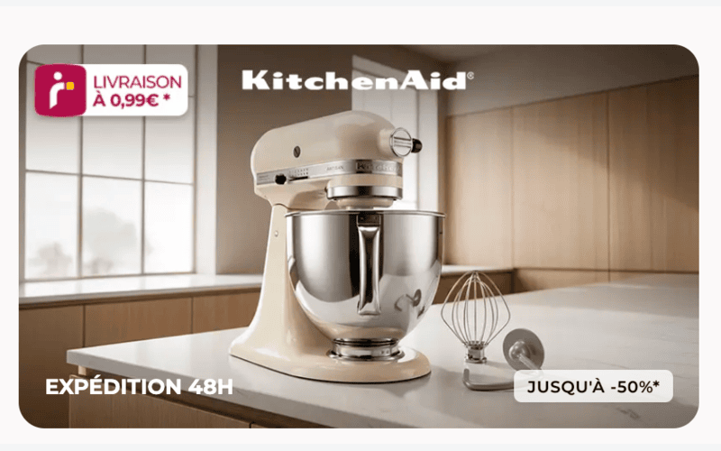 Vente privée KitchenAid Showroomprivé robot pâtissier mixeur planétaire crème blanc accessoires cuisine -50% juin 2026