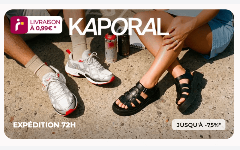 Vente privée Kaporal Showroomprivé sneakers sandales été cuir blanc noir mode urbaine -75% juin 2026
