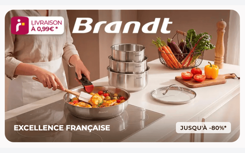 Vente privée Brandt Showroomprivé batterie cuisine inox excellence française casseroles poêles -80% juin 2026