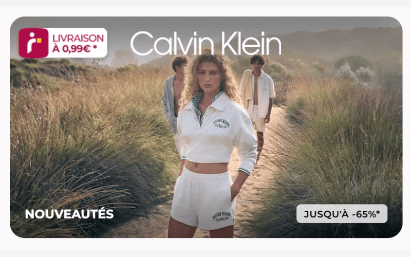 Vente privée Calvin Klein Showroomprivé nouveautés sport mode dunes plage femme blanc bleu -45% juin 2026