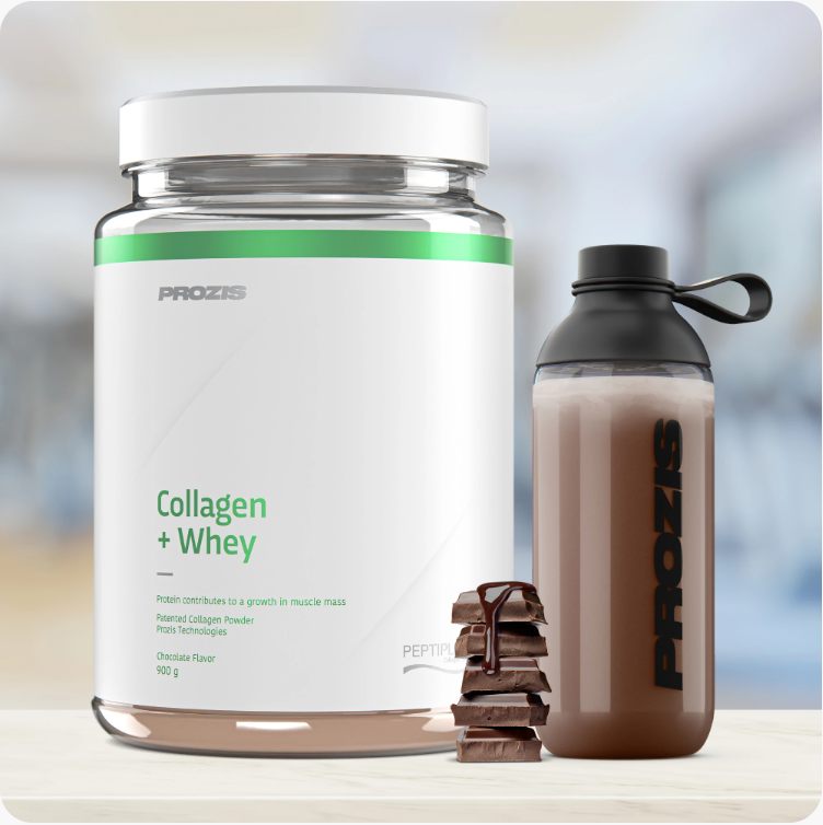 Pot de Collagène et Whey Prozis 900 g saveur chocolat