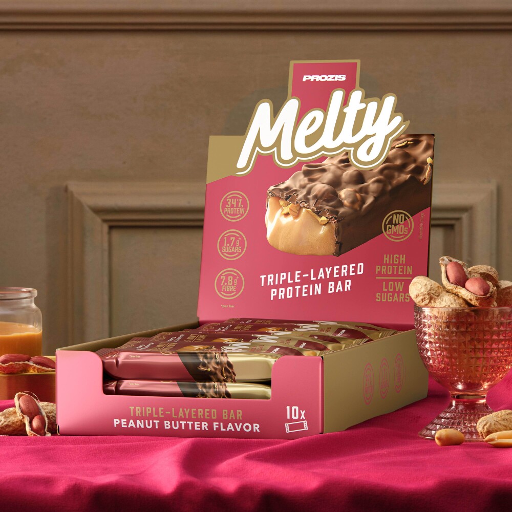 Boîte de dix barres protéinées Melty Prozis au beurre de cacahuète