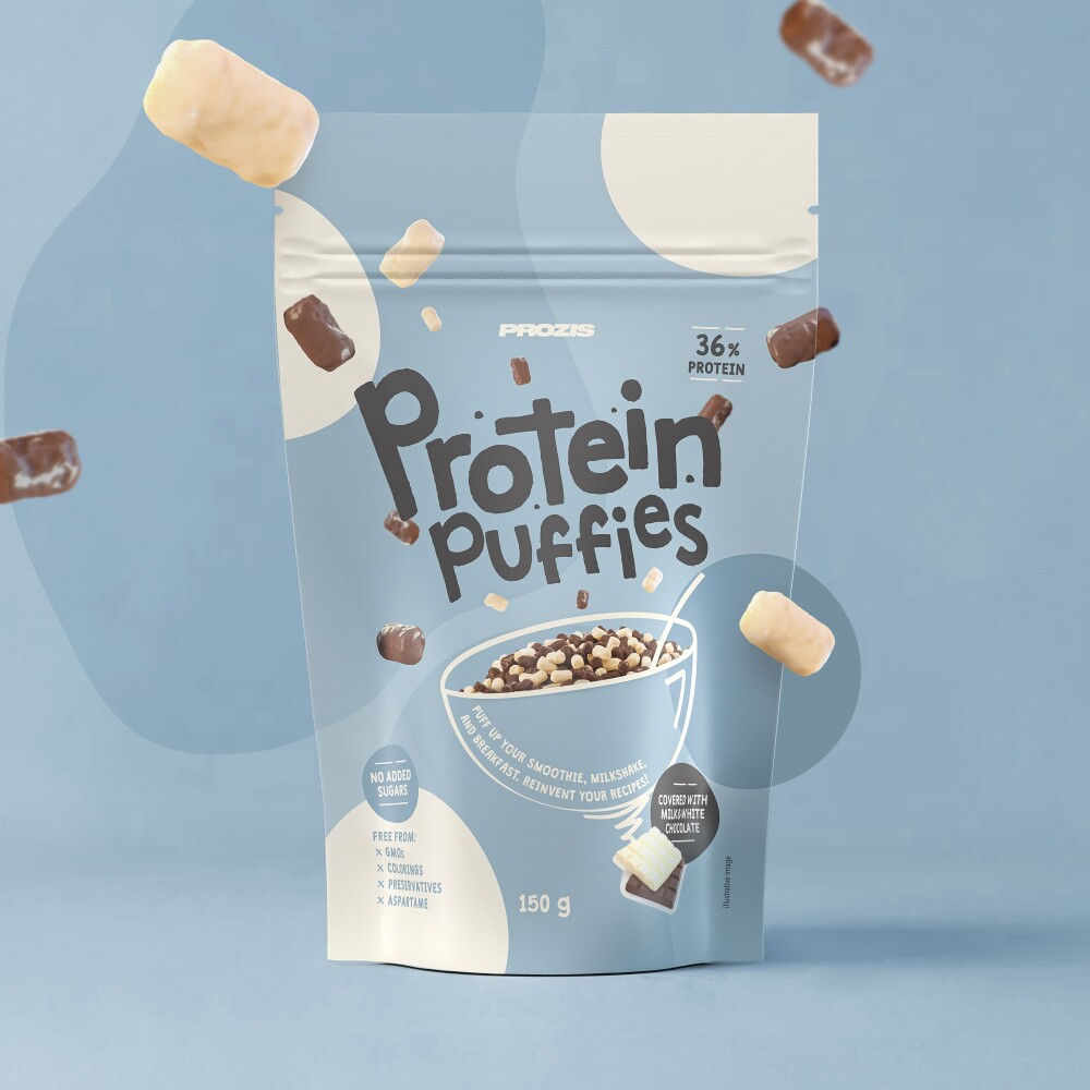 Protein Puffies Chocolate Duo Prozis chocolat blanc et chocolat au lait