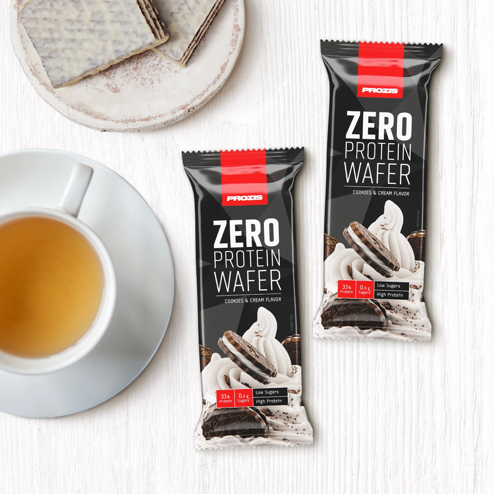 Paquet de Zero Protein Wafer Prozis parfum biscuits et crème