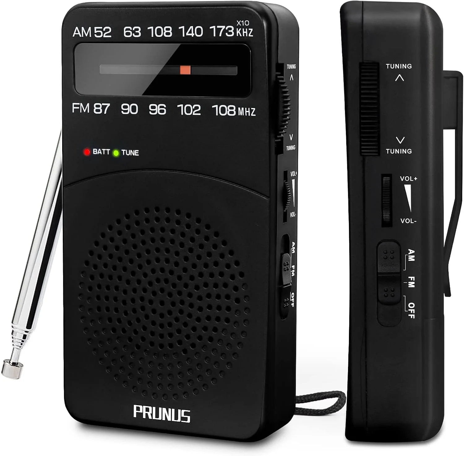 Radio portable noire PRUNUS J-166 AM FM avec antenne télescopique