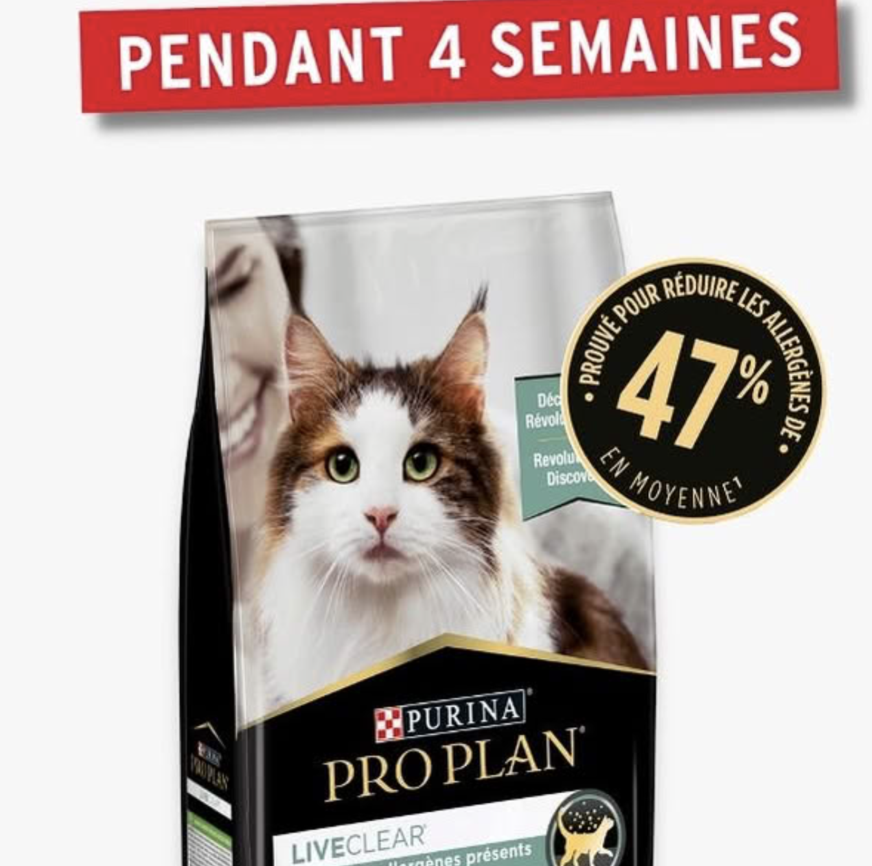 Purina Pro Plan LiveClear croquettes chat reduction allergenes 47%