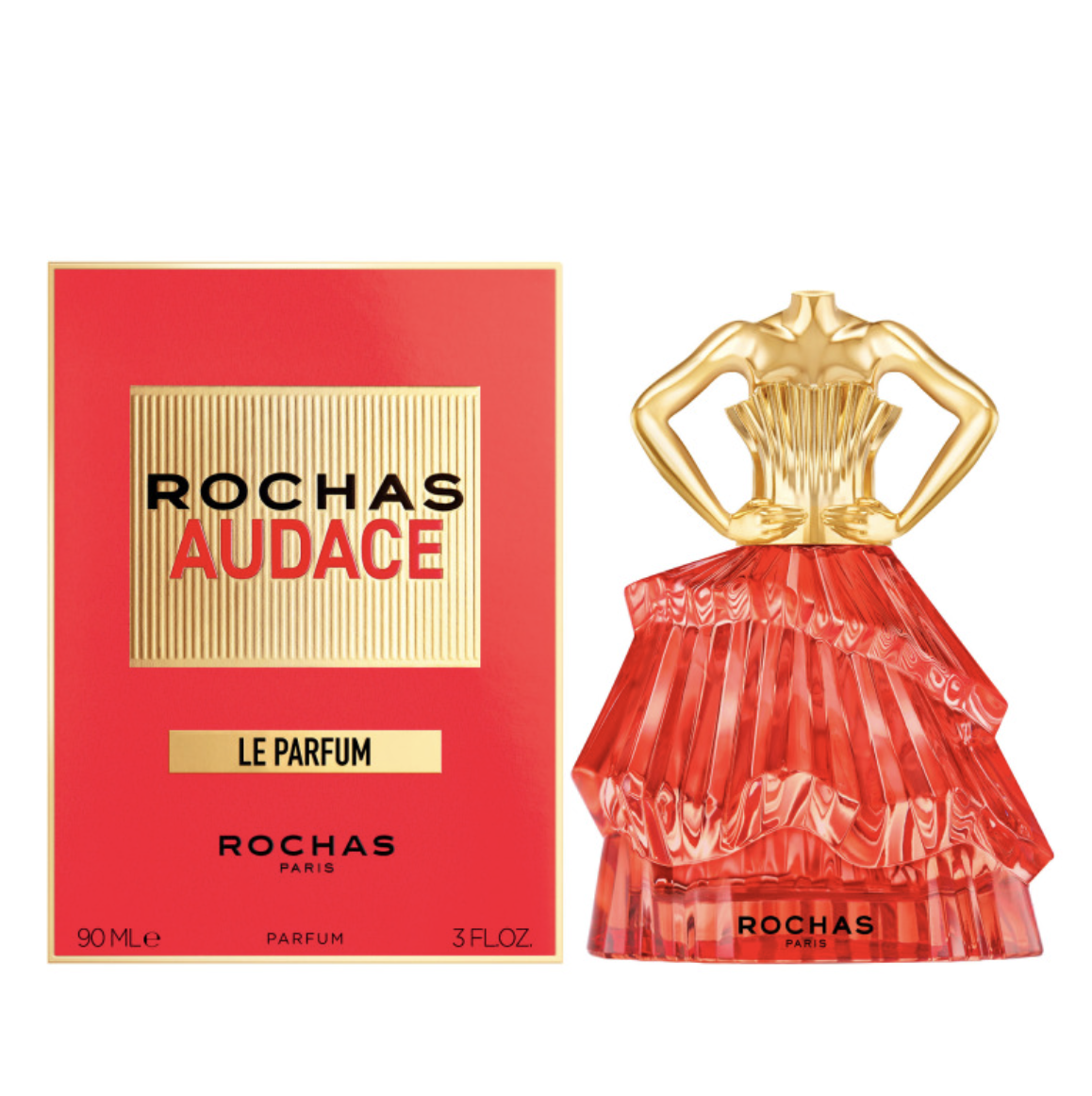 Rochas Audace Le Parfum avec son coffret rouge