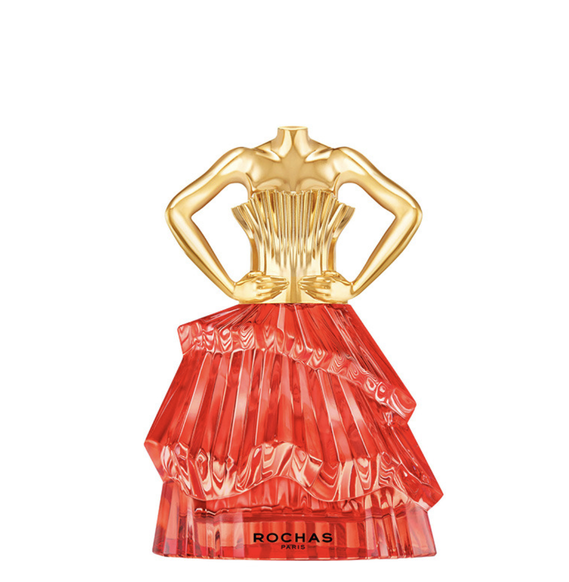 Flacon Rochas Audace Le Parfum rouge incandescent avec buste doré