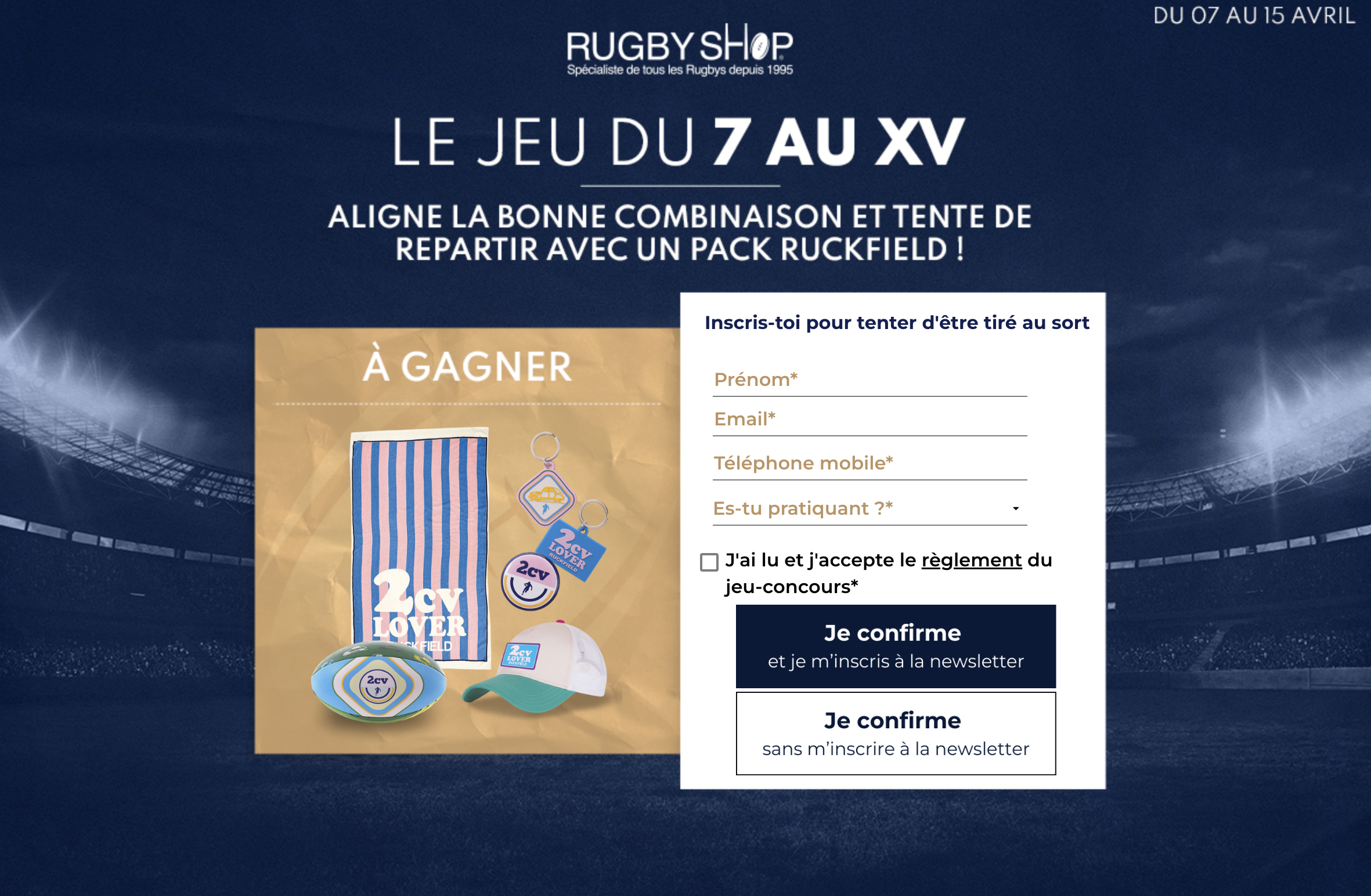 Jeu du 7 au XV Rugby Shop pack Ruckfield à gagner