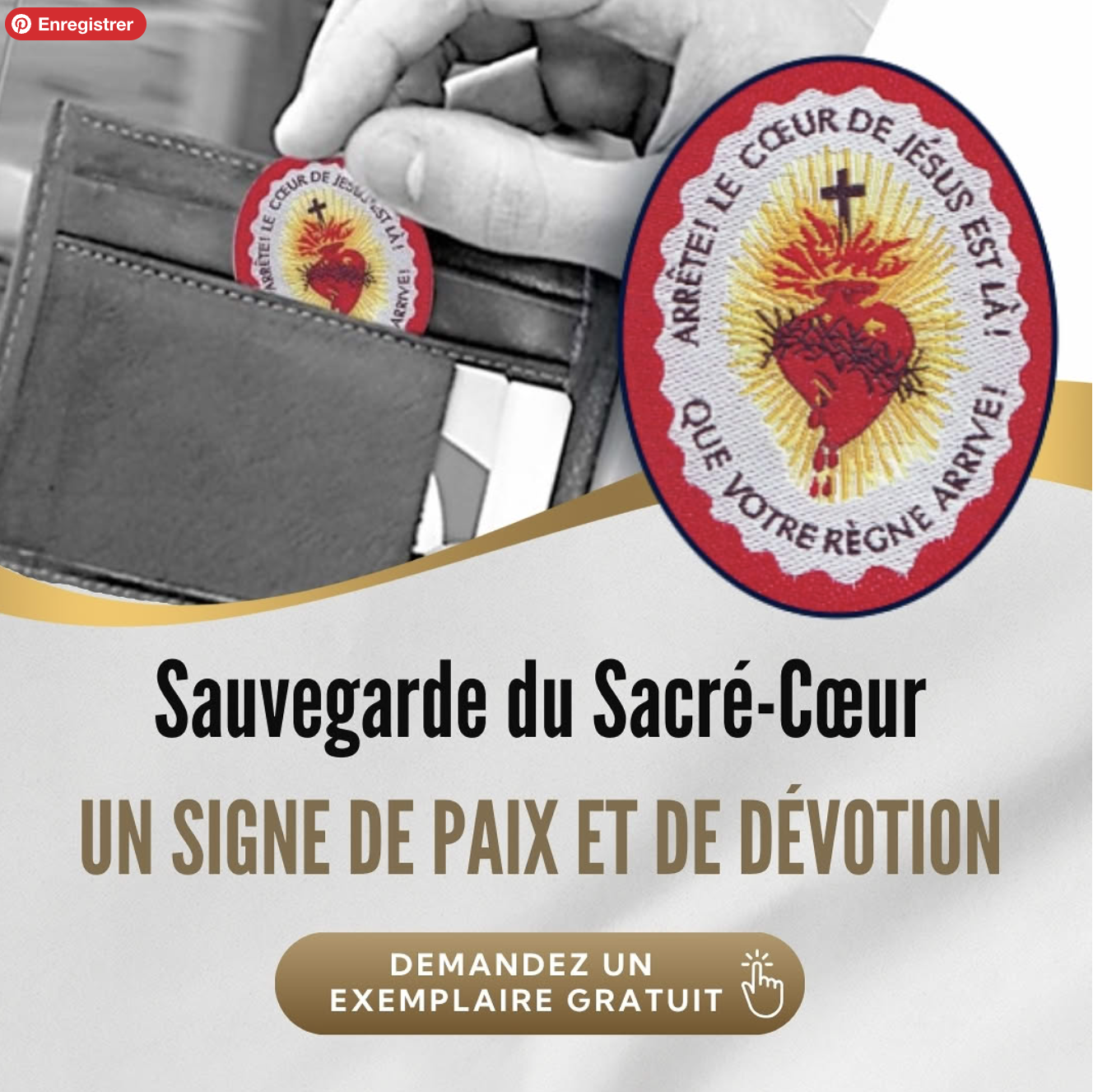 Sauvegarde du Sacre-Coeur ecusson brode gratuit signe de paix et devotion