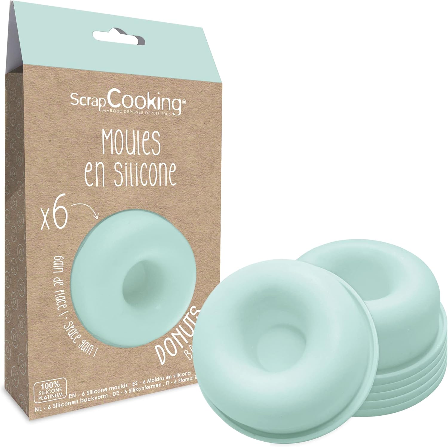 Coffret ScrapCooking de six moules individuels à donuts en silicone vert